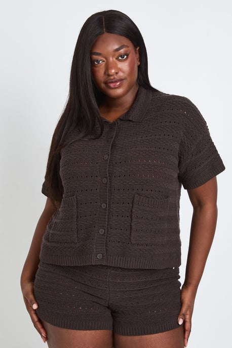 Plus Crochet Knit Shirt and Short Co-Ord - Image 1