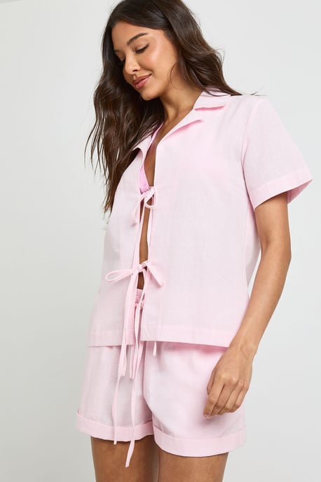 Linen Tie Front Beach Co Ord - Image 3