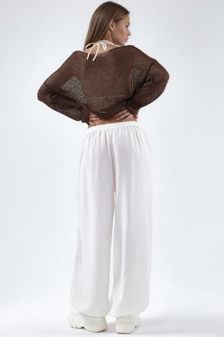 Wide-Leg Woven Trousers with Drawstring Waist - Image 3