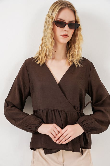 V-hals Blouse met Strikdetail in Crepe-Wrapstijl - Image 1