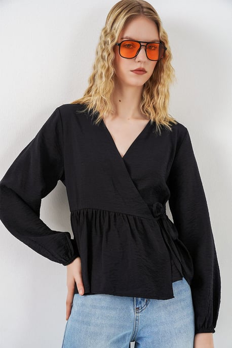V-hals Blouse met Strikdetail en Kreppé - Image 1
