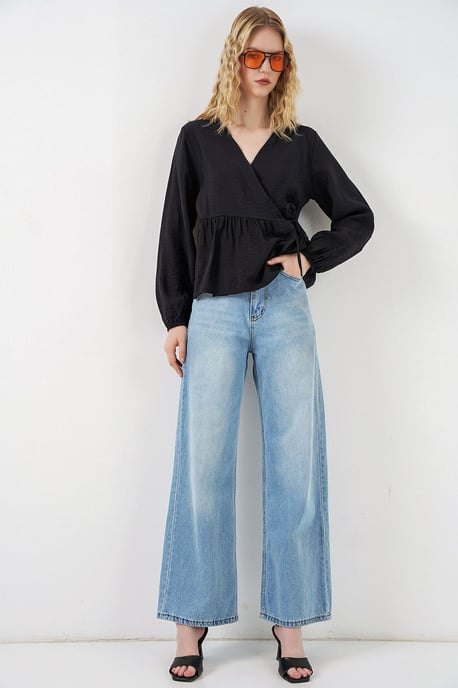 V-hals Blouse met Strikdetail en Kreppé - Image 2