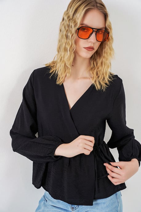 V-hals Blouse met Strikdetail en Kreppé - Image 3