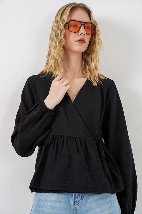 V-hals Blouse met Strikdetail en Kreppé - Image 4