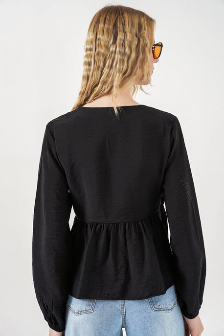 V-hals Blouse met Strikdetail en Kreppé - Image 6