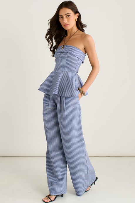 Blå peplum-top med bardotränder - Image 3