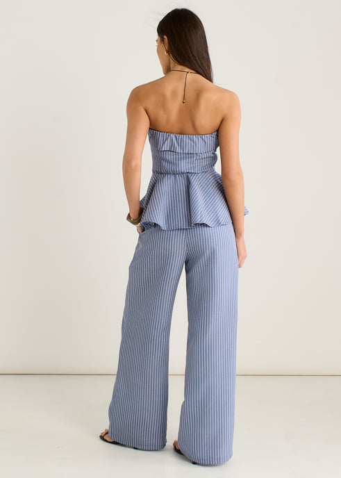 Blå peplum-top med bardotränder - Image 4