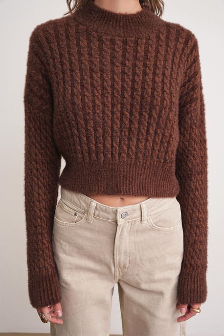 Cable Knit Pattern Crop Sweater - Image 5