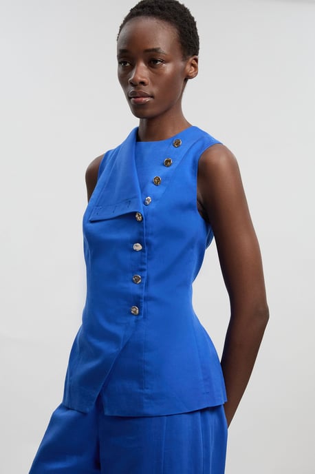 Tailored Linen Button Front Top - Image 1