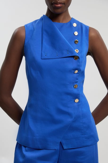 Tailored Linen Button Front Top - Image 2