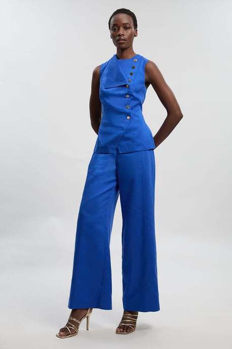 Tailored Linen Button Front Top - Image 3