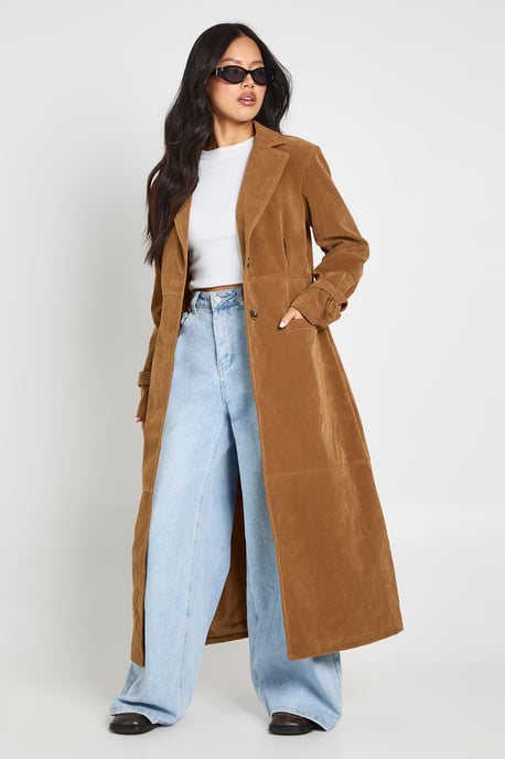 Petite Faux Suede Cinched Longline Coat - Image 1