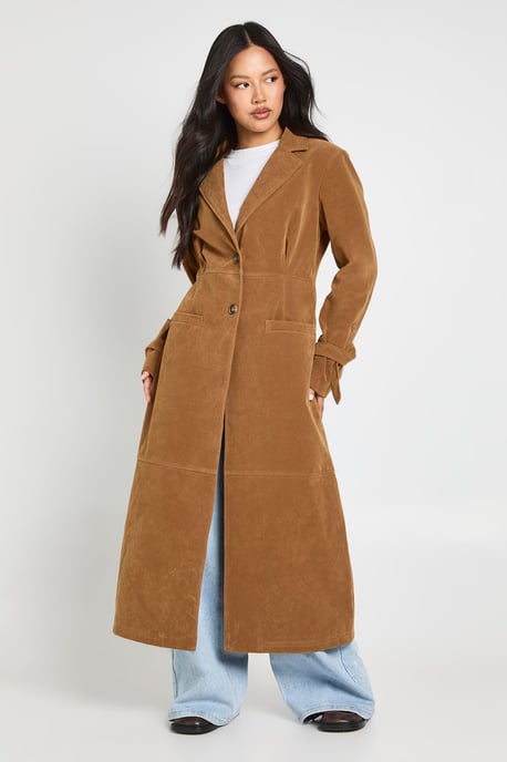 Petite Faux Suede Cinched Longline Coat - Image 3