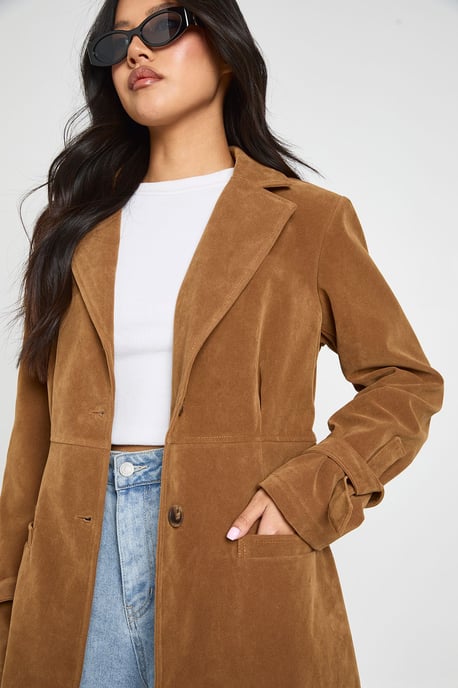 Petite Faux Suede Cinched Longline Coat - Image 4