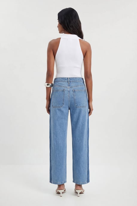 Petite Denim Panelled Barrel Leg Jean - Image 3