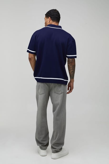 Essential Relaxed Fit Contrast Tip Knit Polo - Image 2