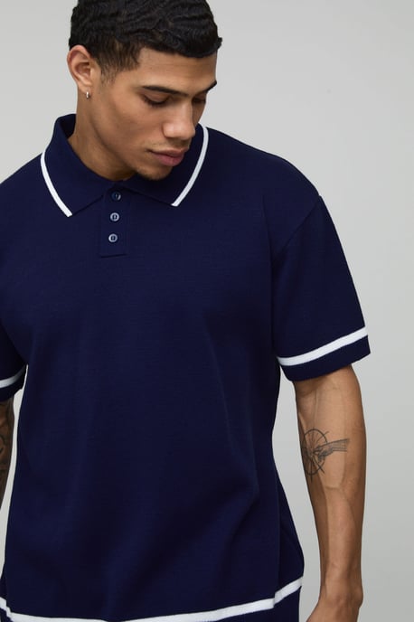 Essential Relaxed Fit Contrast Tip Knit Polo - Image 3