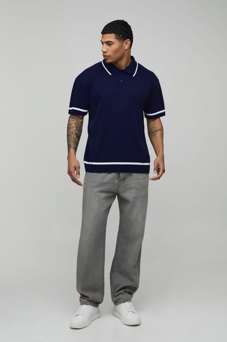 Essential Relaxed Fit Contrast Tip Knit Polo - Image 4