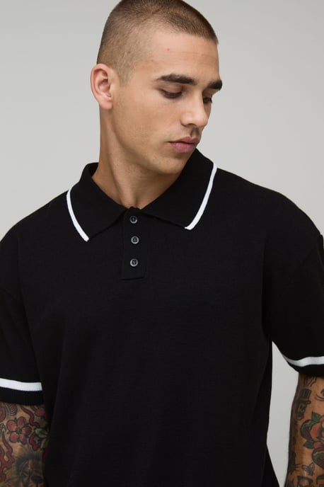 Essential Relaxed Fit Contrast Tip Knit Polo - Image 3