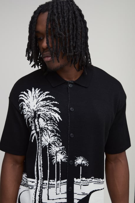 Tall Relaxed Palm Scenic Jacquard Knitted Shirt - Image 3