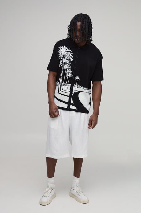 Tall Relaxed Palm Scenic Jacquard Knitted Shirt - Image 4
