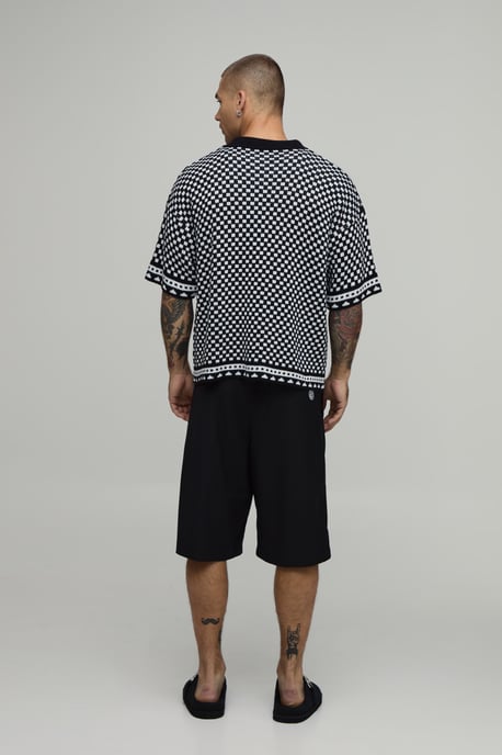 Boxy Regular Jacquard Border Knitted Shirt - Image 2