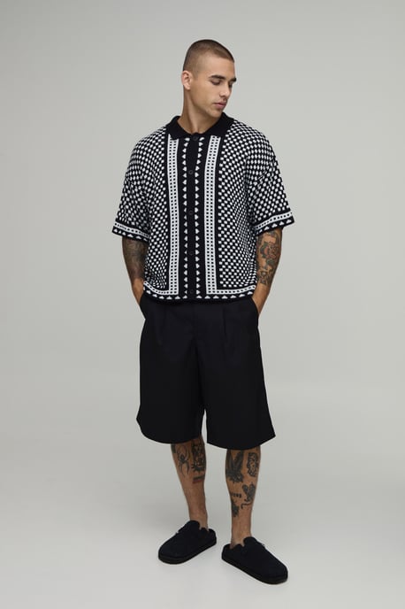 Boxy Regular Jacquard Border Knitted Shirt - Image 4