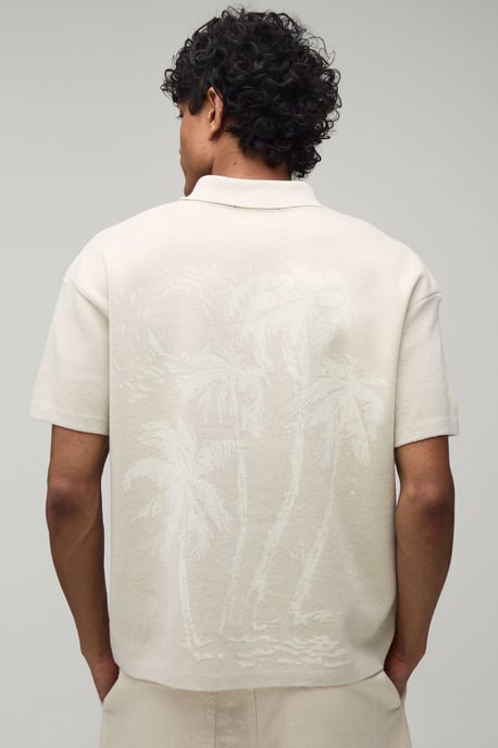 Relaxed Palm Scenic Jacquard Knitted Shirt - Image 1