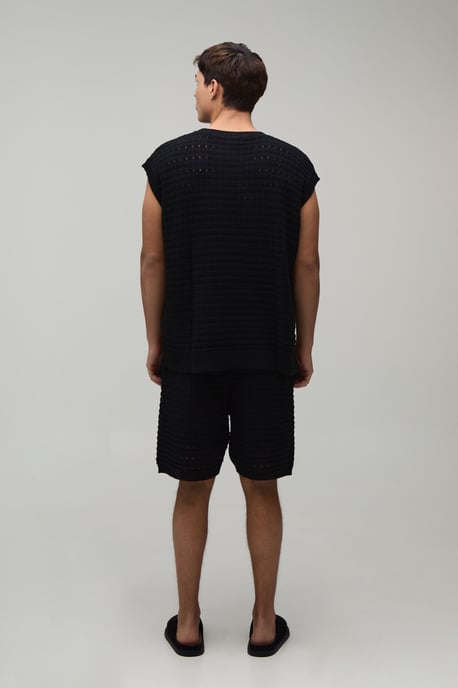 Oversized Open Stitch Cotton Blend Knitted Tank Short Set - Image 2