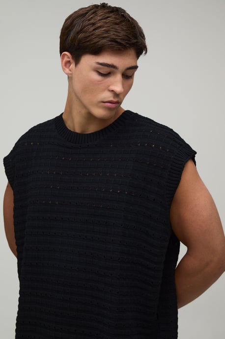 Oversized Open Stitch Cotton Blend Knitted Tank Short Set - Image 3