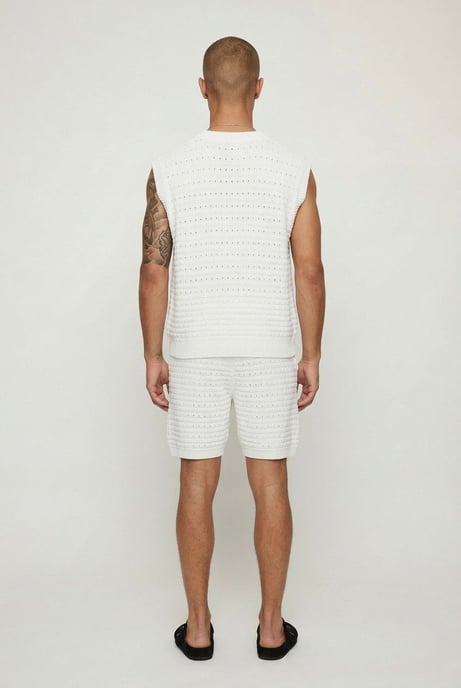 Oversized Open Stitch Cotton Blend Knitted Tank Short Set - Image 2