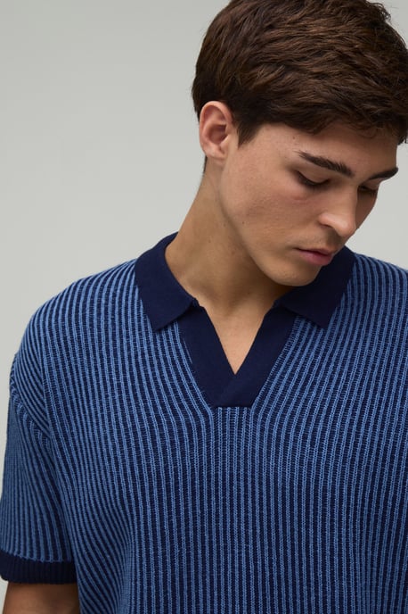 Relaxed V Neck Ribbed Polo and Short Knitted Set - Image 3