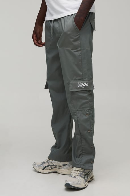 Straight Leg Cargo Popper Hem Ripstop Branded Trouser - Image 1