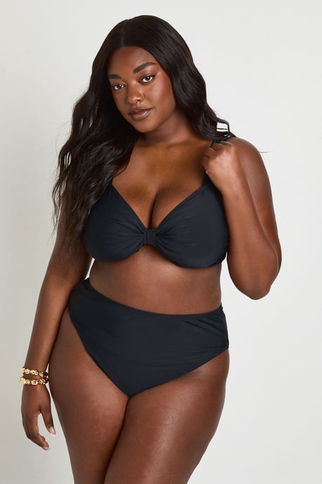Plus Knot Front Top & High Waist Bottom Bikini Set - Image 3