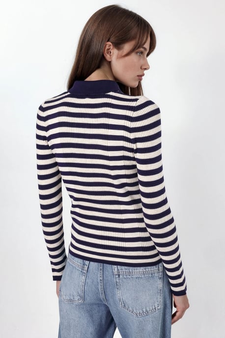 Striped Crew Neck Sweater with Button Detail - Image 2