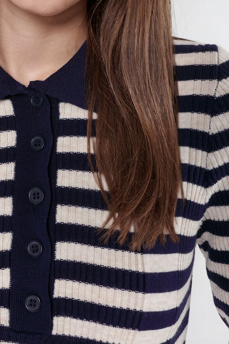 Striped Crew Neck Sweater with Button Detail - Image 4