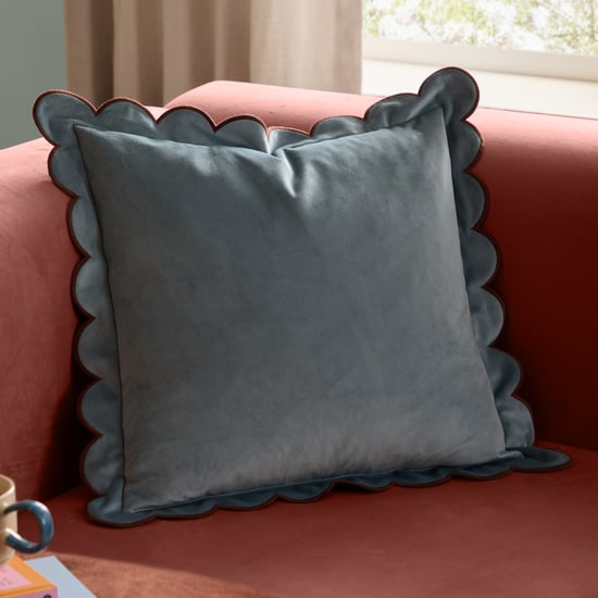 Furn Lil Scallop Velvet Polyester Filled Cushion - Image 1