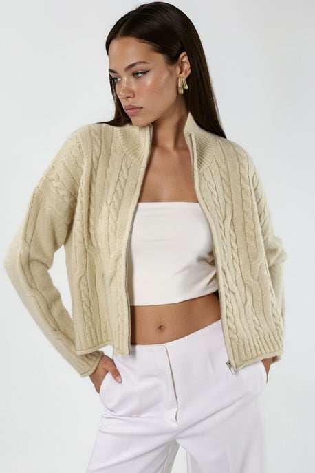 Half Col Kabelbrei Vest met Rits - Image 3