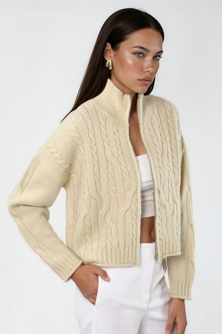 Half Col Kabelbrei Vest met Rits - Image 6
