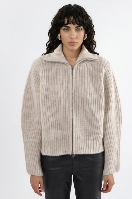 Thick Textured Turtleneck Zip-Up Cardigan - Image 3