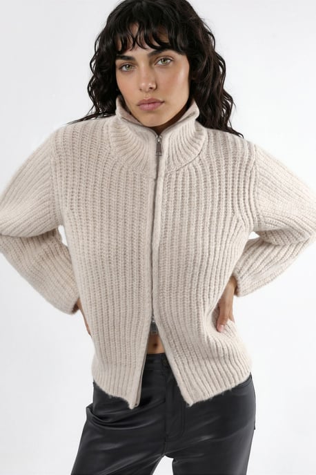 Thick Textured Turtleneck Zip-Up Cardigan - Image 5