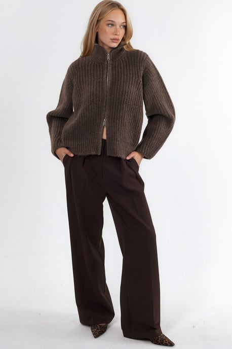Thick Textured Turtleneck Zip-Up Cardigan - Image 2