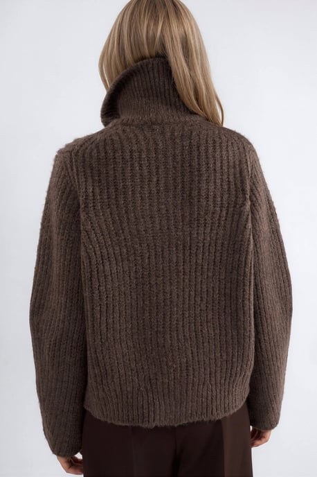 Thick Textured Turtleneck Zip-Up Cardigan - Image 3