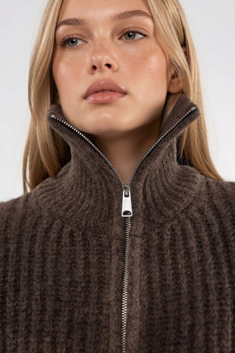 Thick Textured Turtleneck Zip-Up Cardigan - Image 4