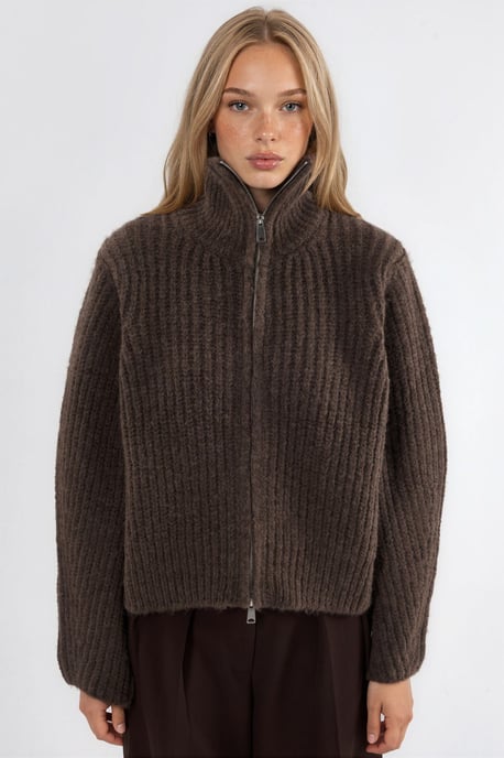 Thick Textured Turtleneck Zip-Up Cardigan - Image 6