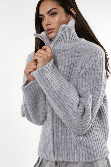 Thick Textured Turtleneck Zip-Up Cardigan - Image 1