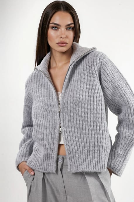 Thick Textured Turtleneck Zip-Up Cardigan - Image 2