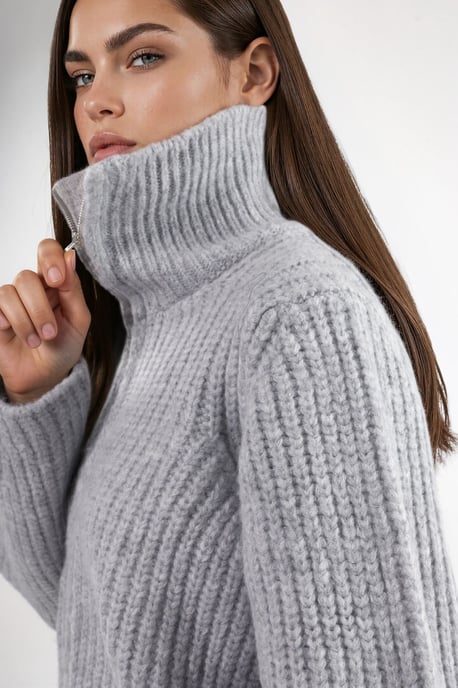 Thick Textured Turtleneck Zip-Up Cardigan - Image 4