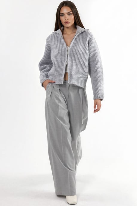 Thick Textured Turtleneck Zip-Up Cardigan - Image 5