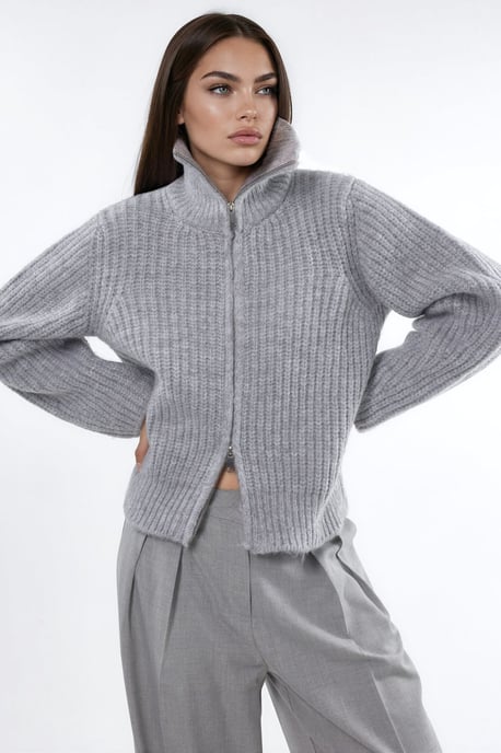 Thick Textured Turtleneck Zip-Up Cardigan - Image 6